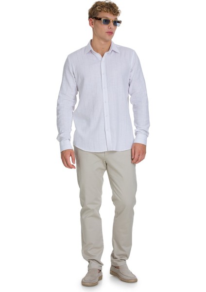 Kahverengi Comfort Fit 100% Pamuk Çizgili Slim Yaka Uzun Kollu Spor Gömlek fiyatları