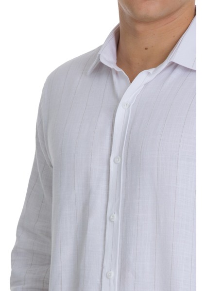 Kahverengi Comfort Fit 100% Pamuk Çizgili Slim Yaka Uzun Kollu Spor Gömlek fırsatları