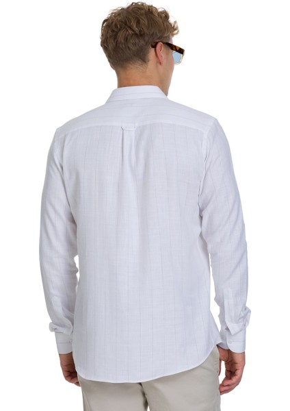 Kahverengi Comfort Fit 100% Pamuk Çizgili Slim Yaka Uzun Kollu Spor Gömlek indirimleri