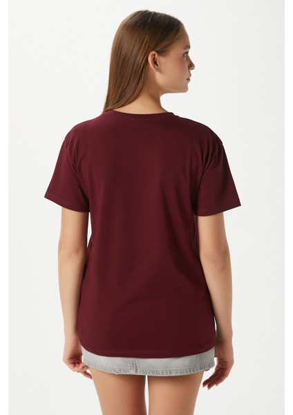 Kadın Chery Bordo Kiraz Dikişli T-Shirt