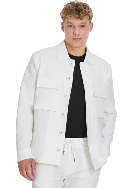Beyaz Regular Fit Mono Yaka Casual Overshirt Takım modelleri