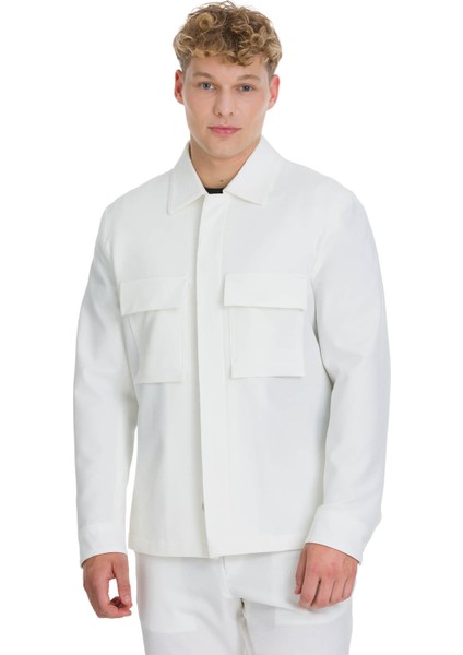 Beyaz Regular Fit Mono Yaka Casual Overshirt Takım fırsatları
