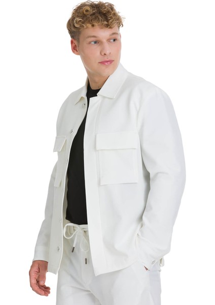 Beyaz Regular Fit Mono Yaka Casual Overshirt Takım indirimleri