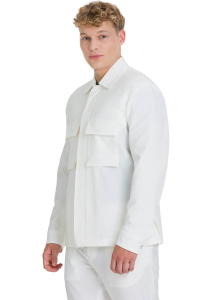 Beyaz Regular Fit Mono Yaka Casual Overshirt Takım