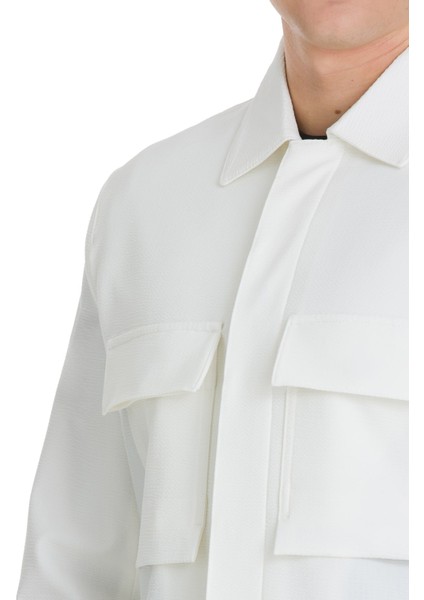 Beyaz Regular Fit Mono Yaka Casual Overshirt Takım