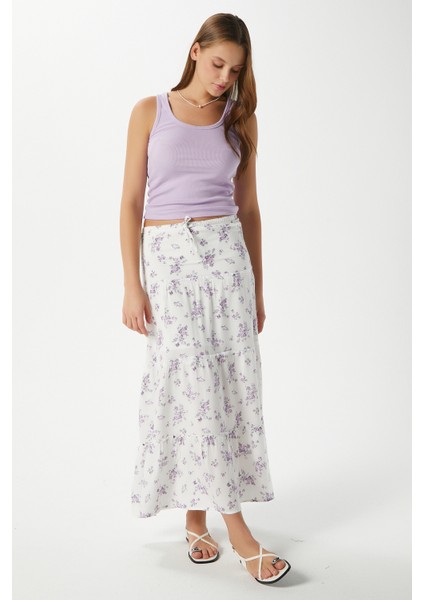 Kadın Rebekka Çiçekli Lila Astarlı Uzun Etek 17639