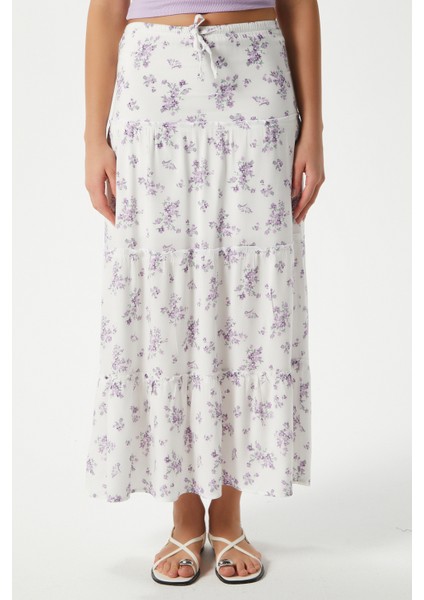 Kadın Rebekka Çiçekli Lila Astarlı Uzun Etek 17639 fiyatları