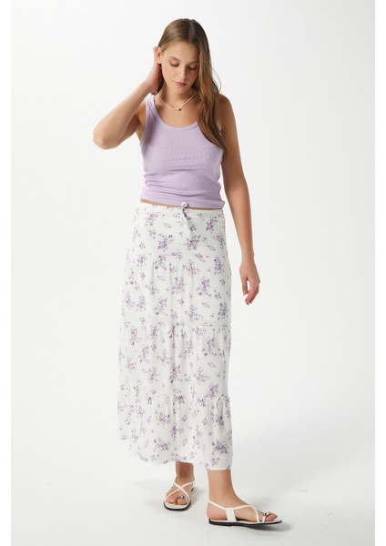 Kadın Rebekka Çiçekli Lila Astarlı Uzun Etek 17639 fırsatları