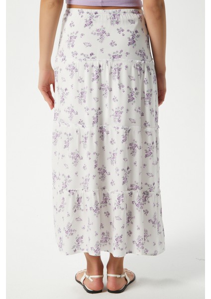 Kadın Rebekka Çiçekli Lila Astarlı Uzun Etek 17639