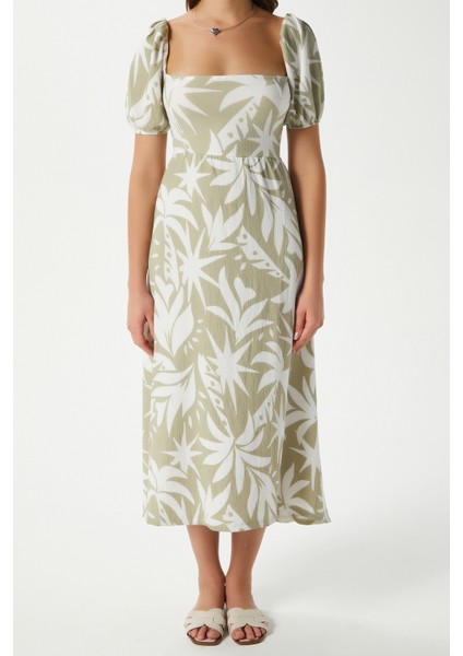 Kadın Lisa Çağla Yeşili Krem Sırt Detaylı Midi Elbise fırsatları