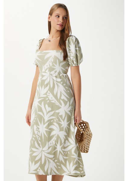 Kadın Lisa Çağla Yeşili Krem Sırt Detaylı Midi Elbise indirimleri