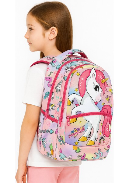 Pembe Unicorn Desenli Kız Ilkokul Sırt Çantası + Beslenme Çantası (2307) fiyatları