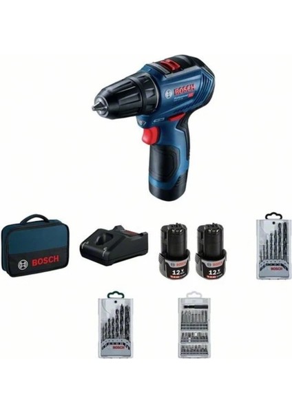 GSR 12V-30 Akülü Delme Vidalama 12V 2 Ah + 39 Parça Aksesuar Setli