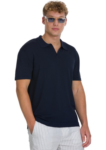 Lacivert Regular Fit Polo Yaka Rayon Tişört