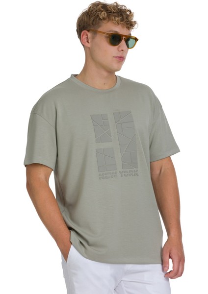 Haki Regular Fit Bisiklet Yaka Oversize Tişört