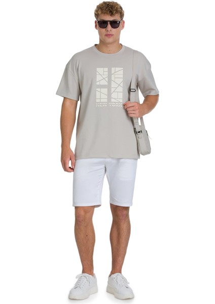 Ekru Regular Fit Bisiklet Yaka Oversize Tişört fiyatları