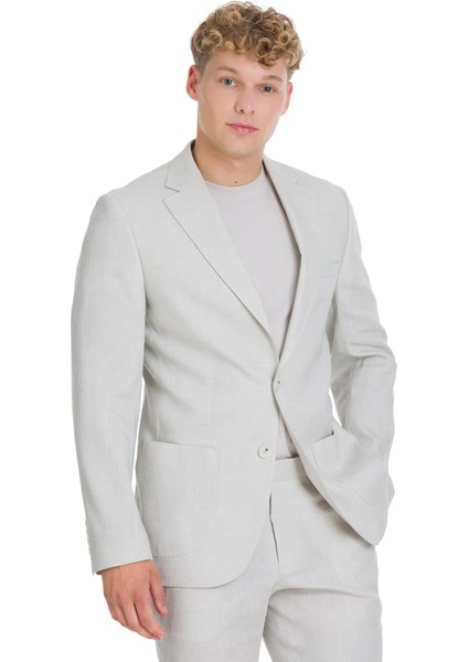 Bej Slim Fit Mono Yaka Keten Takım Elbise fiyatları