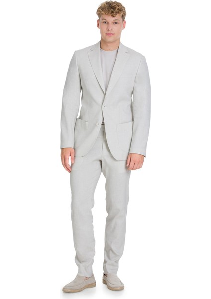 Bej Slim Fit Mono Yaka Keten Takım Elbise modelleri