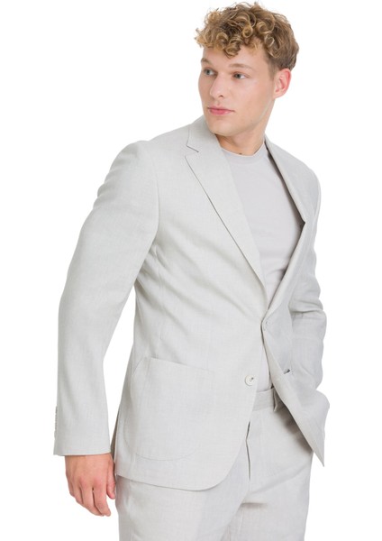Bej Slim Fit Mono Yaka Keten Takım Elbise fırsatları
