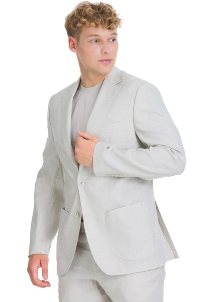 Bej Slim Fit Mono Yaka Keten Takım Elbise indirimleri