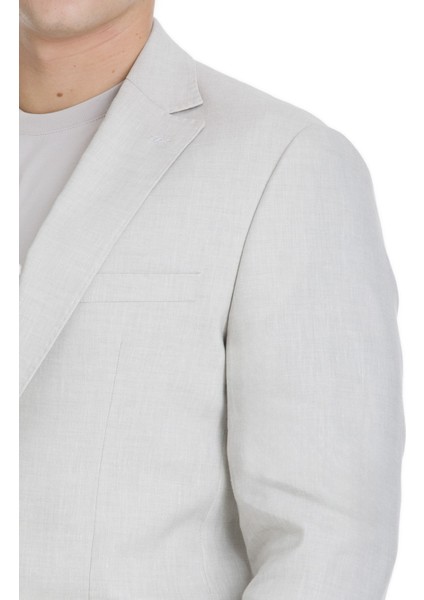 Bej Slim Fit Mono Yaka Keten Takım Elbise