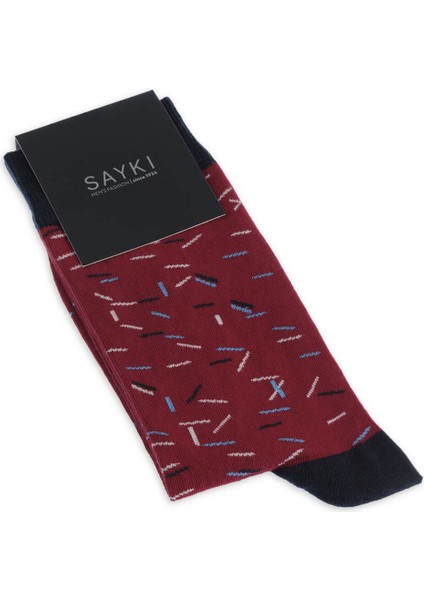 Kırmızı Desenli Pamuklu Soket Çorap