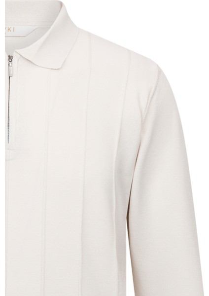 Bej Regular Fit Fermuarlı Polo Yaka Rayon Triko Kazak modelleri
