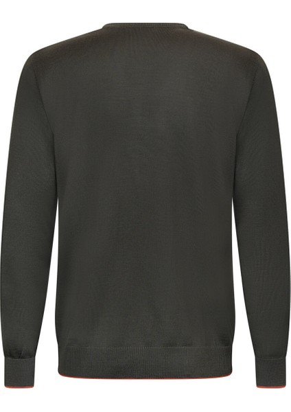 Haki Regular Fit Jakarlı Bisiklet Yaka Yünlü Triko Kazak fiyatları