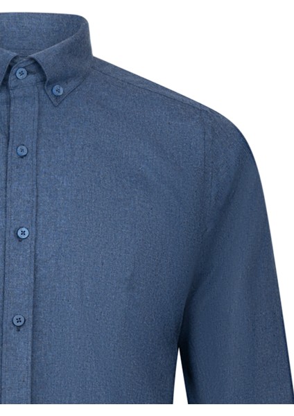 Lacivert Slim Fit Düğmeli Yaka Pamuklu Uzun Kollu Gömlek modelleri
