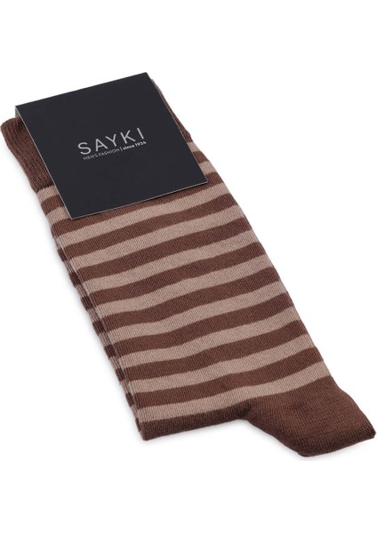 Kahverengi Çizgili Pamuklu Soket Çorap