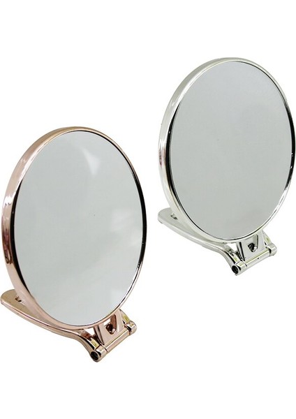 Yuvarlak 6 Inç= ÇAP:15CM Makyaj Aynası Çift Taraflı Bronz - Gümüş Pls.çerçeve Katlanır Ayaklı (4401)
