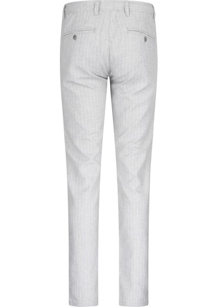 Gri Regular Fit Çizgili Yandan Cepli Keten Pantolon fiyatları