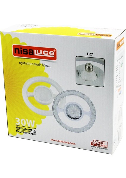 Nisaluce EAMP-059/KB Mika Kristal Plastik Cam Simit Model LED Ampul 30W E27 BEYAZ=6500K 2700 Lumen (4401)