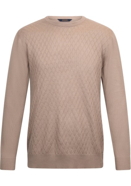 Kahverengi Regular Fit Jakarlı Bisiklet Yaka Yünlü Triko Kazak