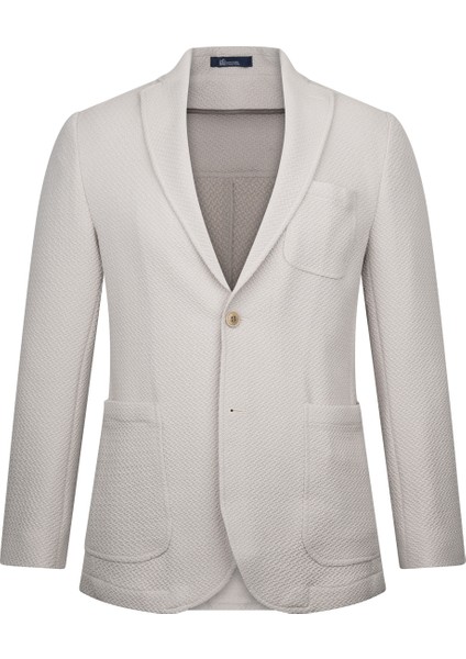 Bej Slim Fit Mono Yaka Klasik Ceket