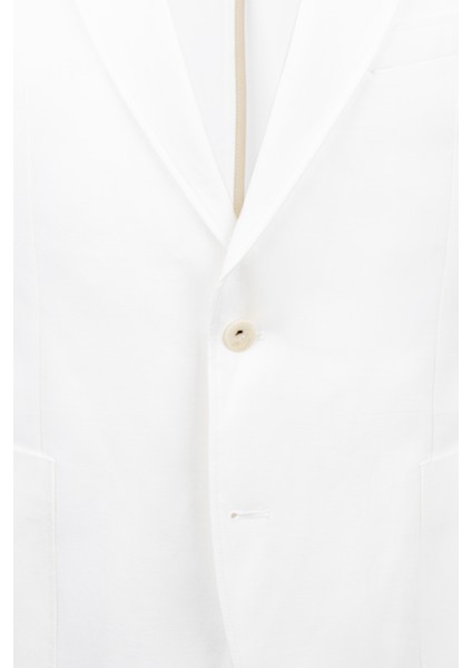 Beyaz Regular Fit Mono Yaka Casual Keten Ceket modelleri