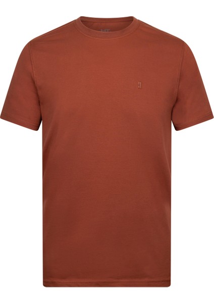 Kahverengi Regular Fit Bisiklet Yaka Pamuklu Basic Tişört