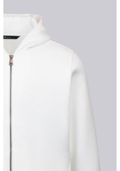 Beyaz Regular Fit Pamuklu Tam Fermuarlı Kapüşonlu Sweatshirt modelleri