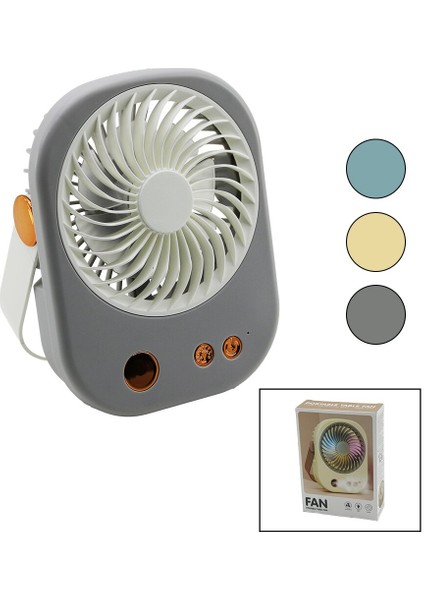 Işıklı Mini Fan Masa Üstü USB Şarjlı 2in1 Kulp=taşıma - Duruş 3 Kademe Hız 15.5X12CM BJJ-565 (4401)