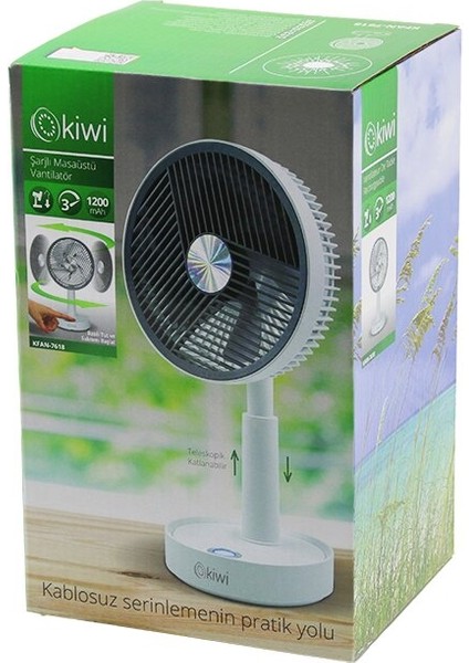 Kiwi KFAN-7618 USB Şarjlı 5 Inç - 13.4cm Masa Üstü Vantilatör 3 Kademe Hız 5 Pls.kanat Ayarlı YÜKSEKLİK:20-28CM (4401)