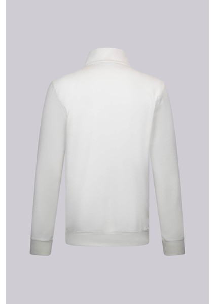Beyaz Regular Fit Fermuarlı Yarım Balıkçı Yaka Pamuklu Sweatshirt