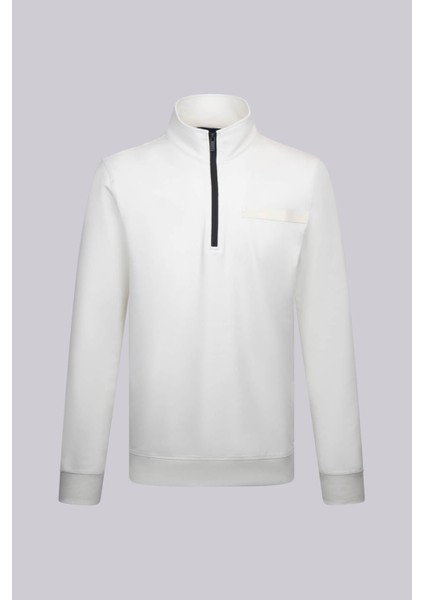 Beyaz Regular Fit Fermuarlı Yarım Balıkçı Yaka Pamuklu Sweatshirt fiyatları