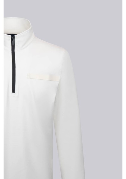 Beyaz Regular Fit Fermuarlı Yarım Balıkçı Yaka Pamuklu Sweatshirt modelleri