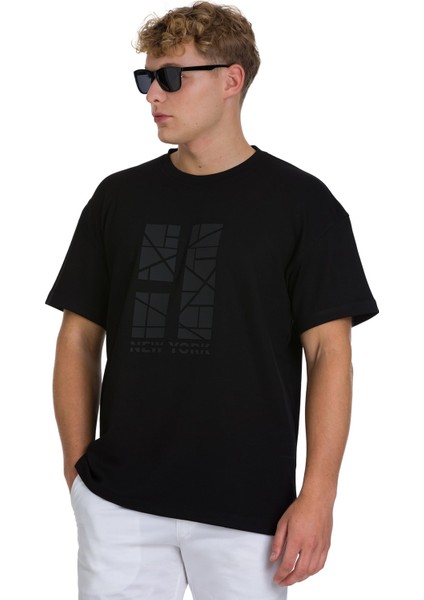 Siyah Regular Fit Bisiklet Yaka Oversize Tişört