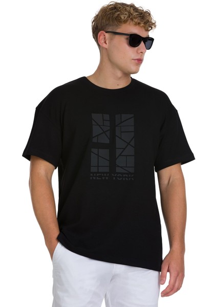 Siyah Regular Fit Bisiklet Yaka Oversize Tişört modelleri