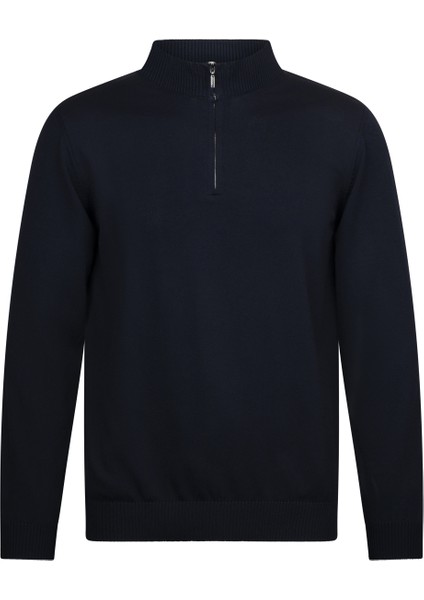 Lacivert Regular Fit Fermuarlı Yarım Balıkçı Yaka Kazak