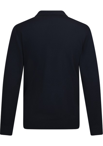 Lacivert Regular Fit Fermuarlı Polo Yaka Rayon Triko Kazak fiyatları