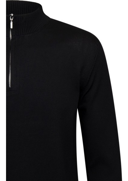 Siyah Regular Fit Fermuarlı Yarım Balıkçı Yaka Kazak modelleri