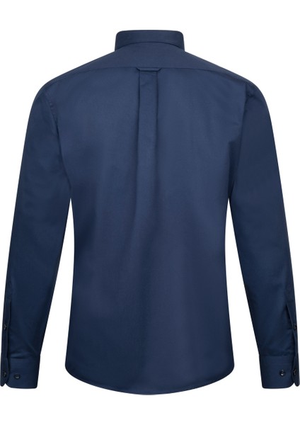 Lacivert Slim Fit Slim Yaka 100% Pamuk Uzun Kollu Flanel Gömlek fiyatları