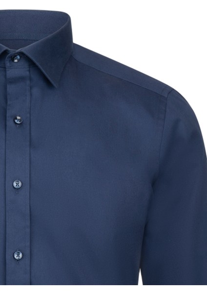 Lacivert Slim Fit Slim Yaka 100% Pamuk Uzun Kollu Flanel Gömlek modelleri